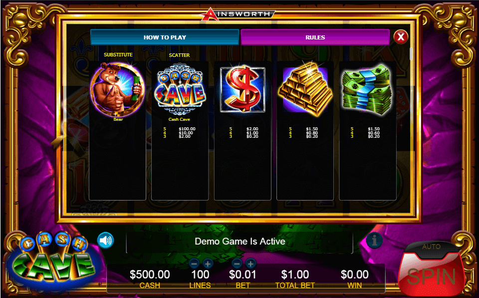 cash cave paytable