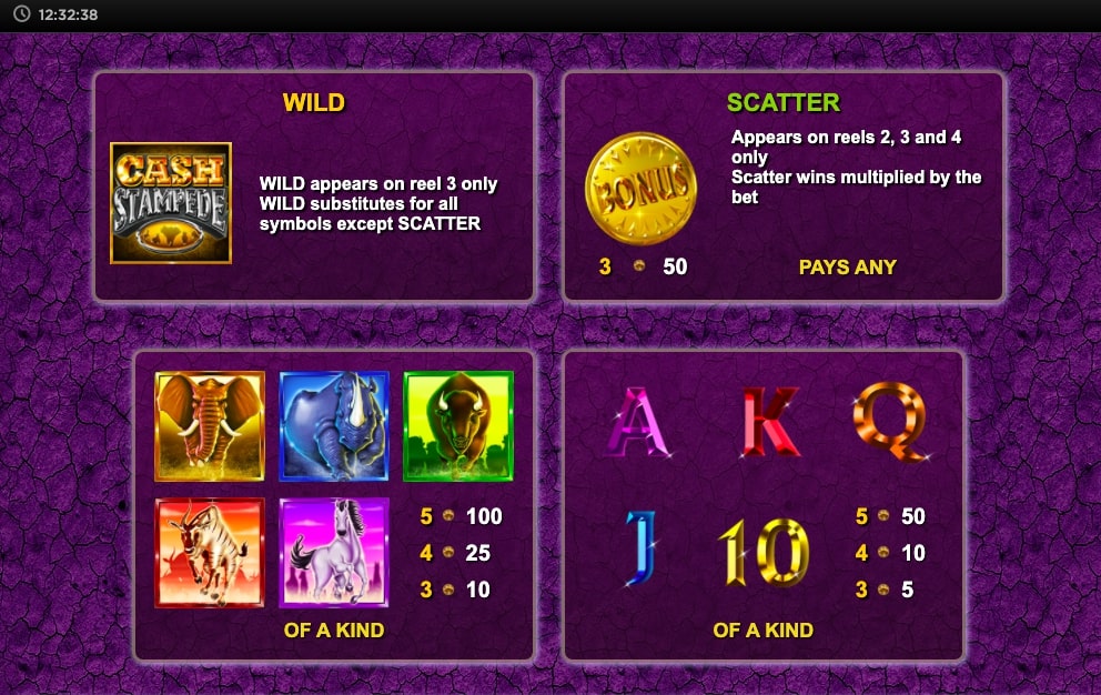 NextGen Gaming Cash Stampede Slot Paytable