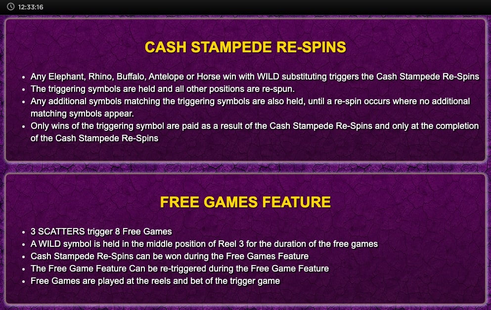 NextGen Gaming Cash Stampede Slot Bonus Features