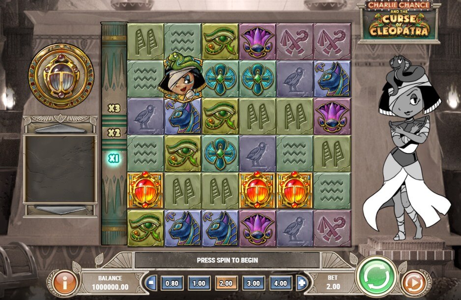 Charlie Chance and the Curse of Cleopatra Online Slot Game Reels