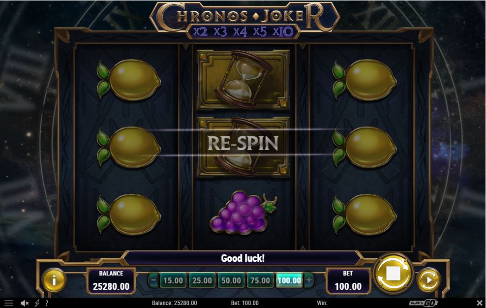 Play n Go Chronos Joker slot game respin feature triggered in gameplay