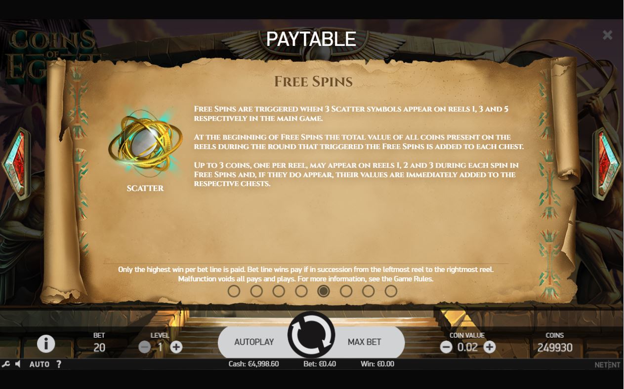 NetEnt Coins of Egypt slot game free spins