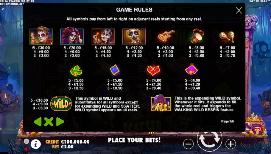 day of dead paytable