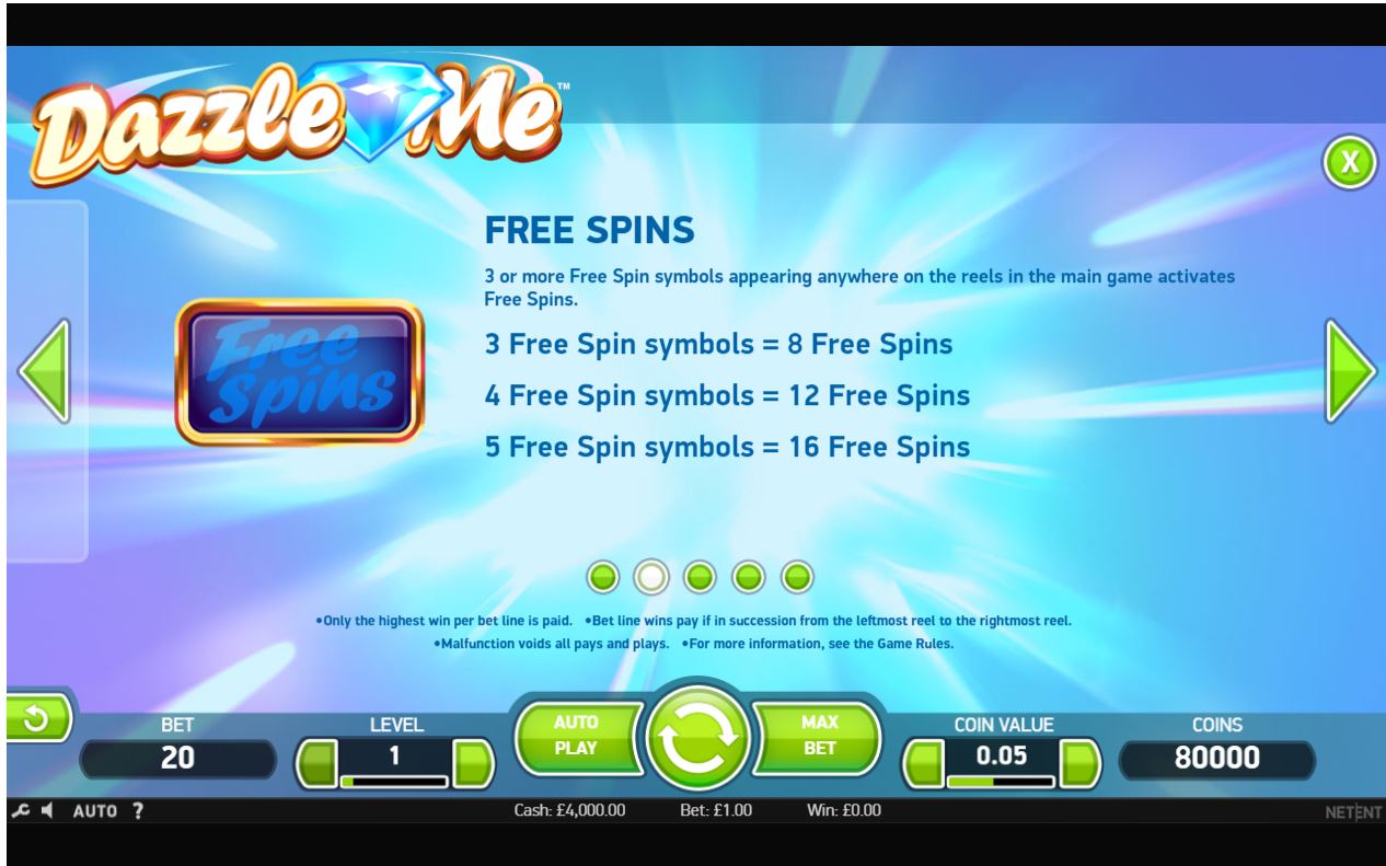 NetEnt Dazzle Me slot game free spins