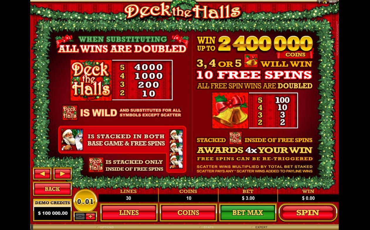 MicroGaming Deck The Halls Slot Features
