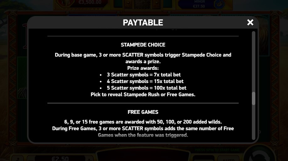 elephant stampede paytable