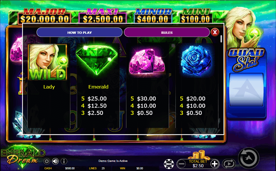 emerald dream paytable