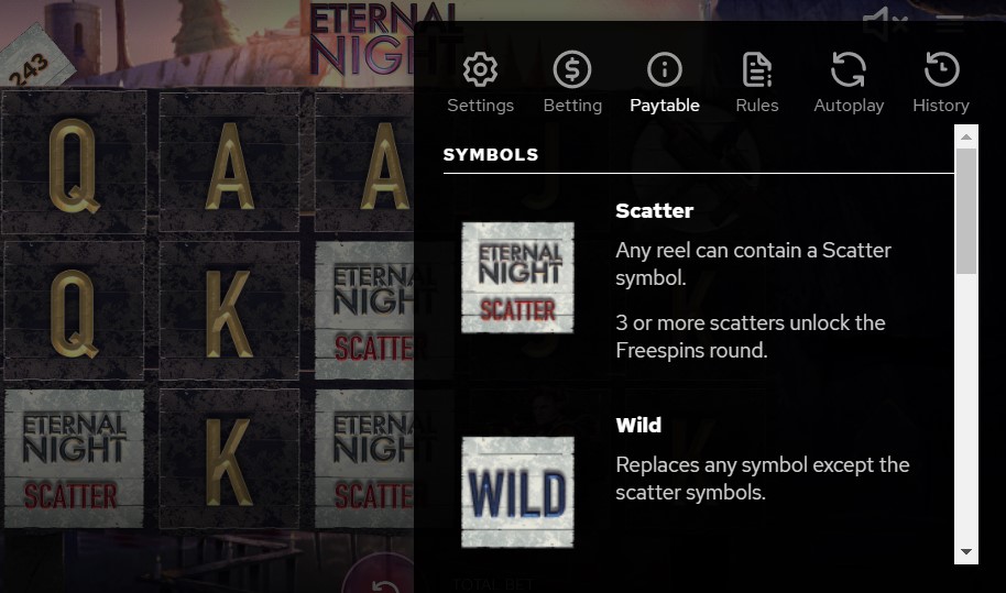 eternal night paytable