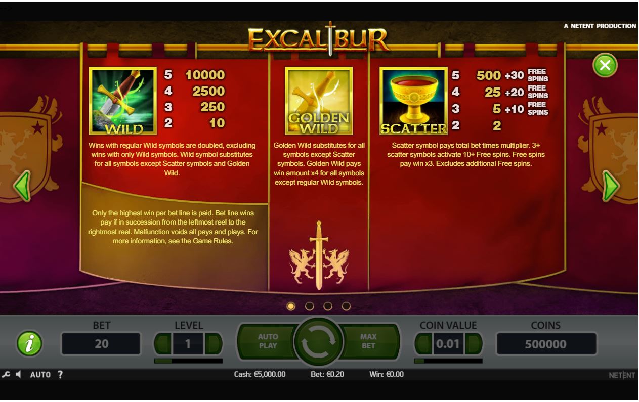 NetEnt Excalibur Slot Bonus Features
