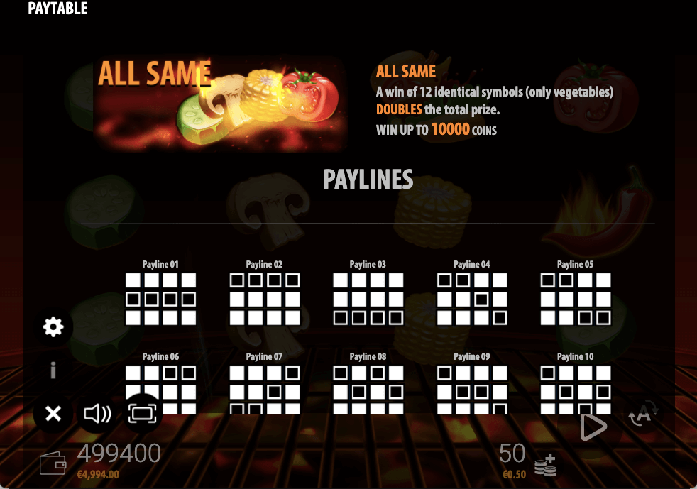 extra super hot bbq paytable