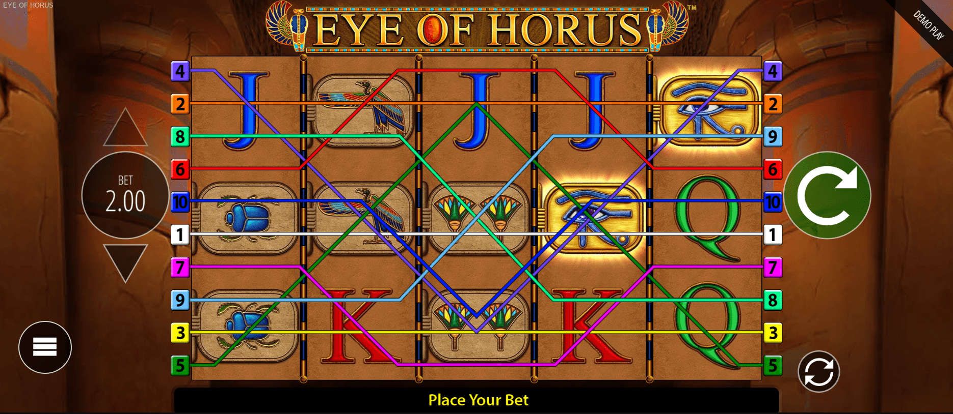 Eye of Horus Slots Paytable