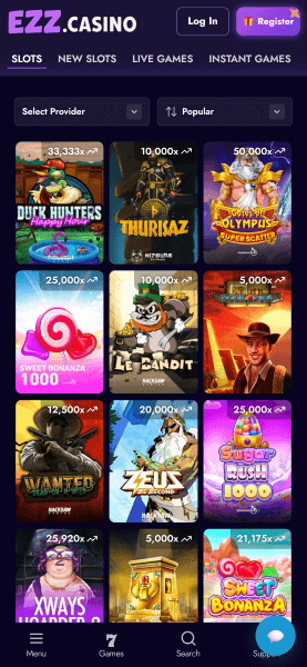 Page d'accueil du casino Ezz