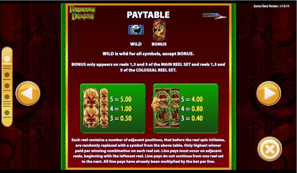 Forbidden Dragons Slot Paytable