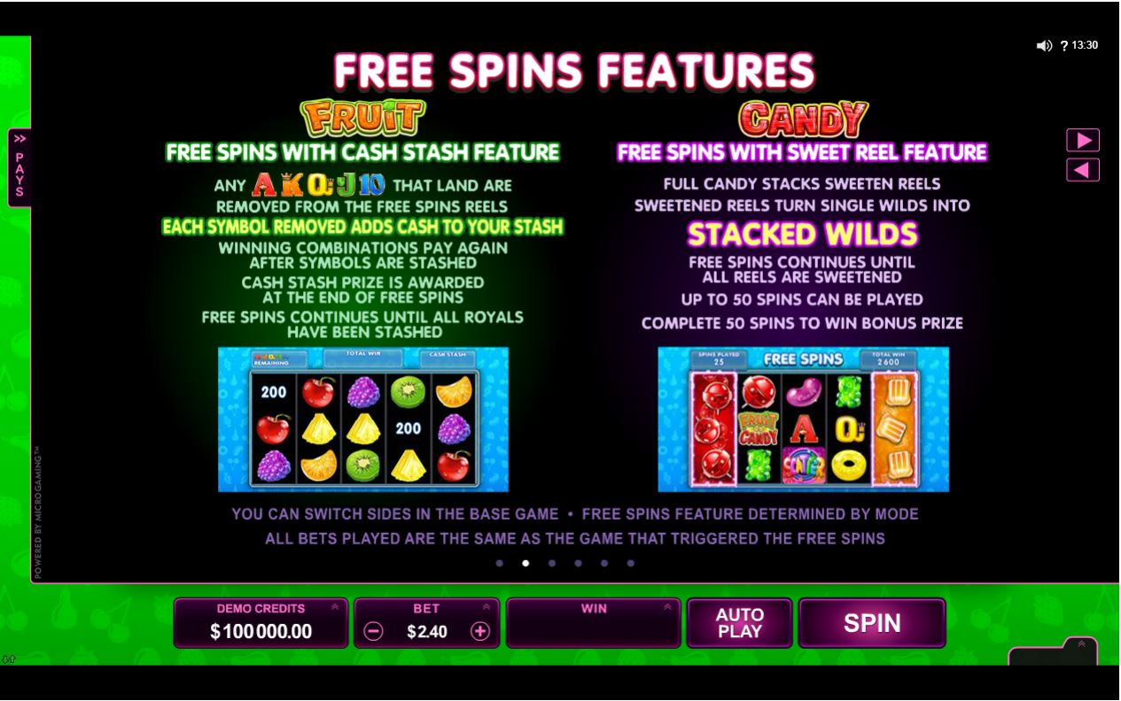 Microgaming Fruit vs Candy Slot free spins