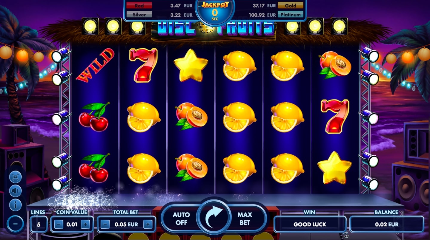 NetGame Disco Fruits online slot casino game gameplay main screen