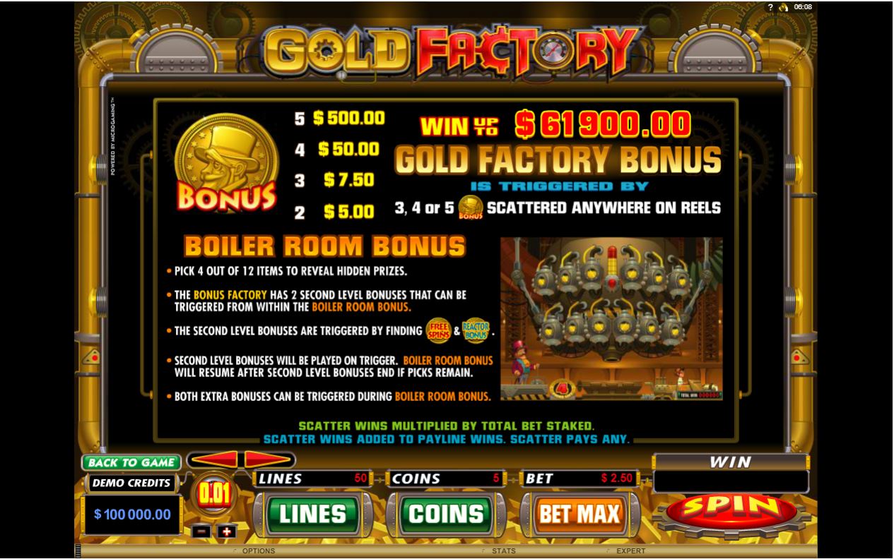 MicroGaming Gold Factory slot game special features