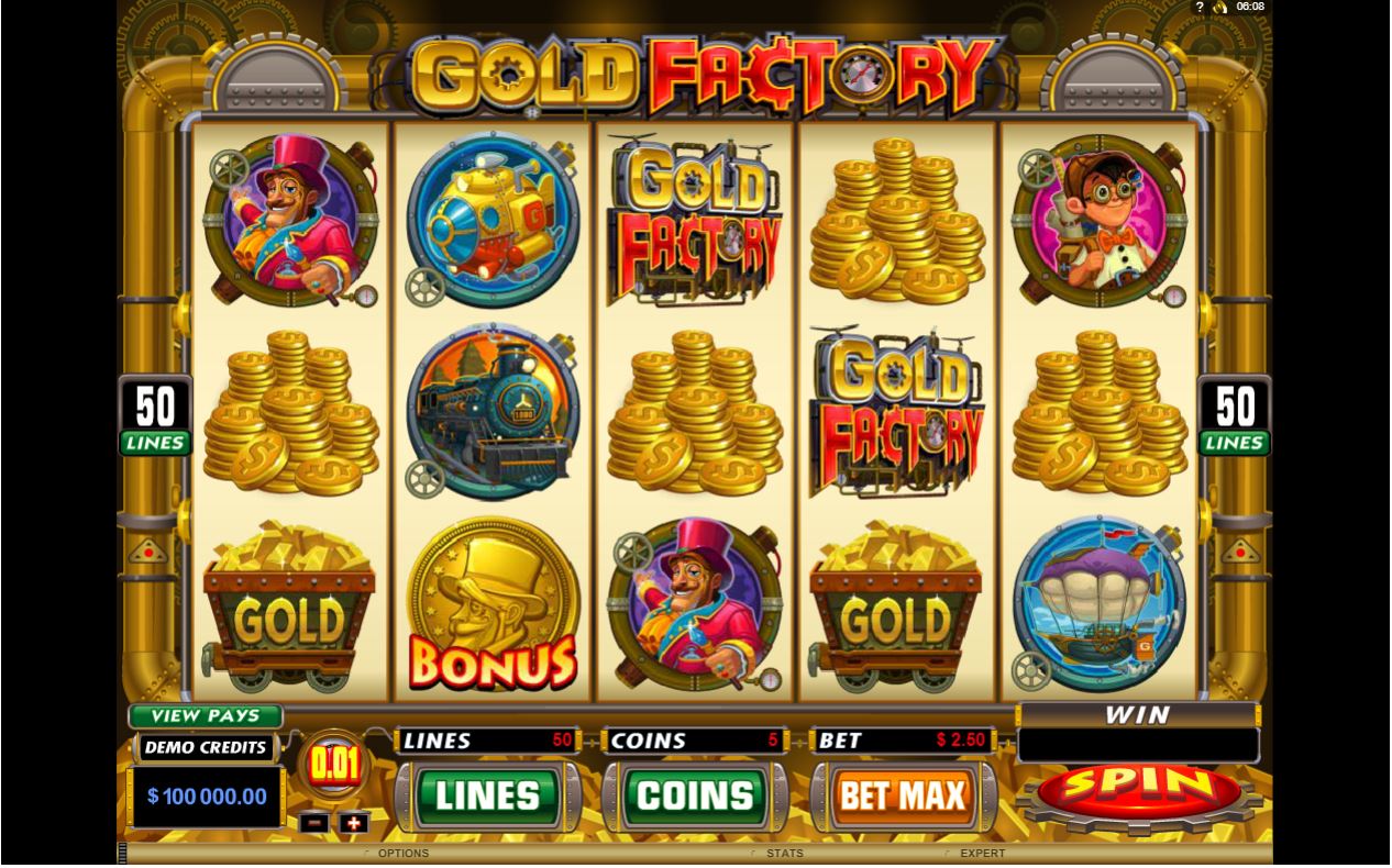 MicroGaming Gold Factory slot game reels