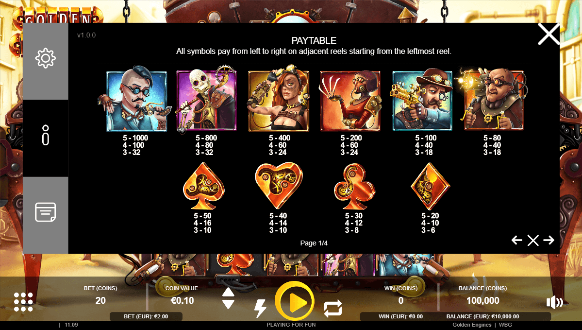 golden engines paytable