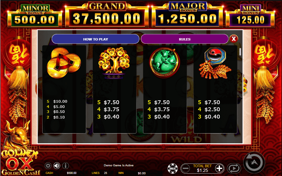Golden Ox Golden Cash paytable