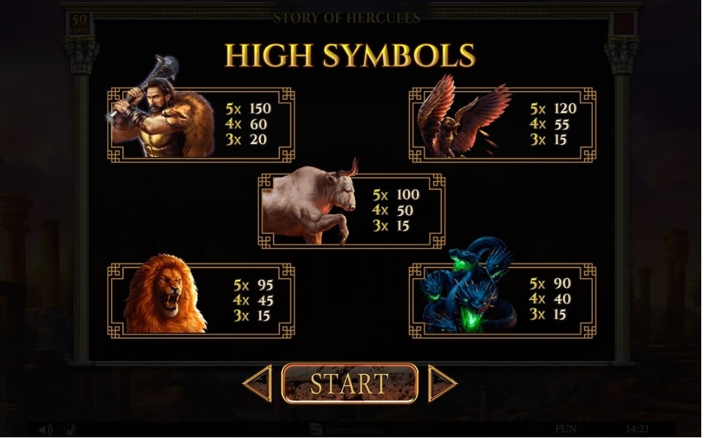 Spinomenal Story of Hercules Expanded Edition Slot Paytable