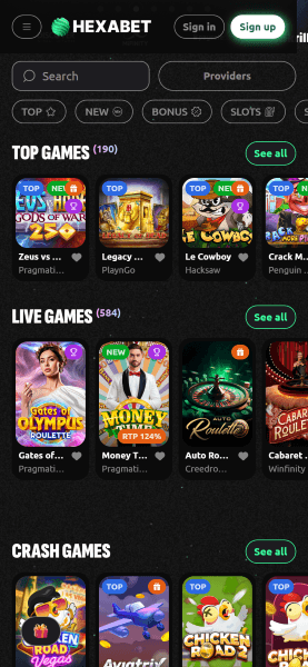 hexabet casino homepage