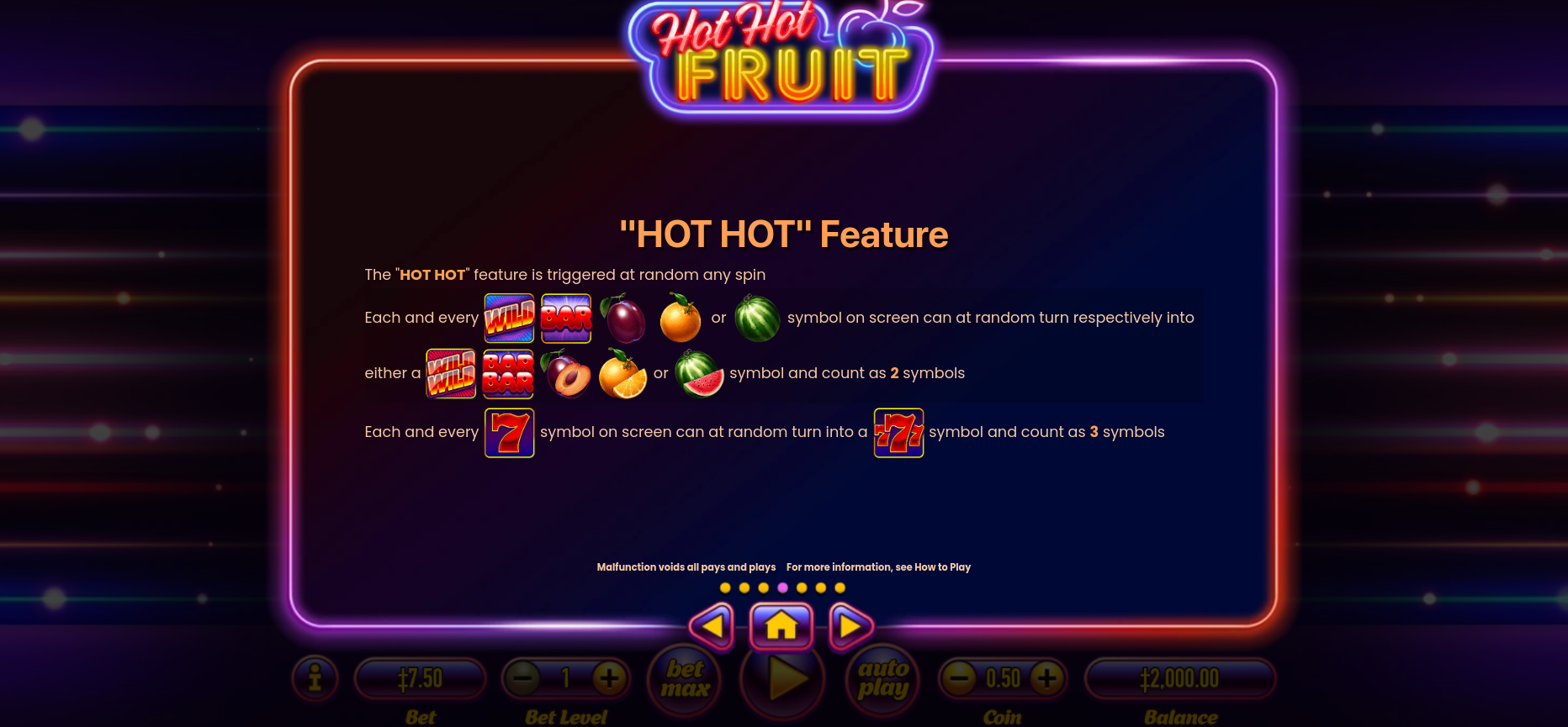 Hot Hot Fruit Slots Paytable