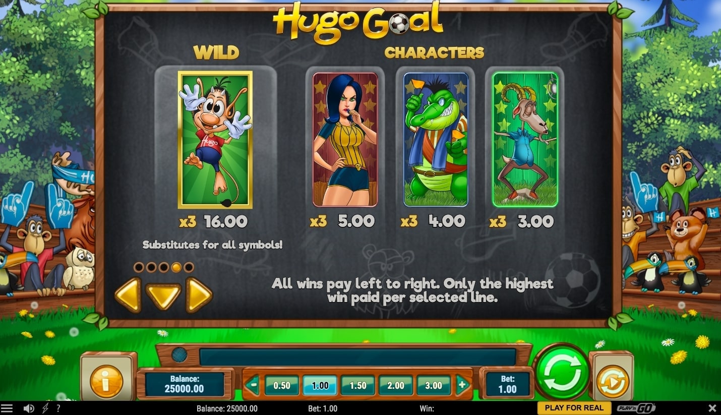 Play N Go Hugo Goals Slot Paytable