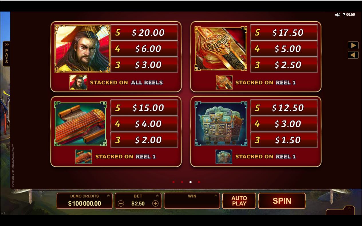 Microgaming Huangdi The Yellow Emperor Slot paytable