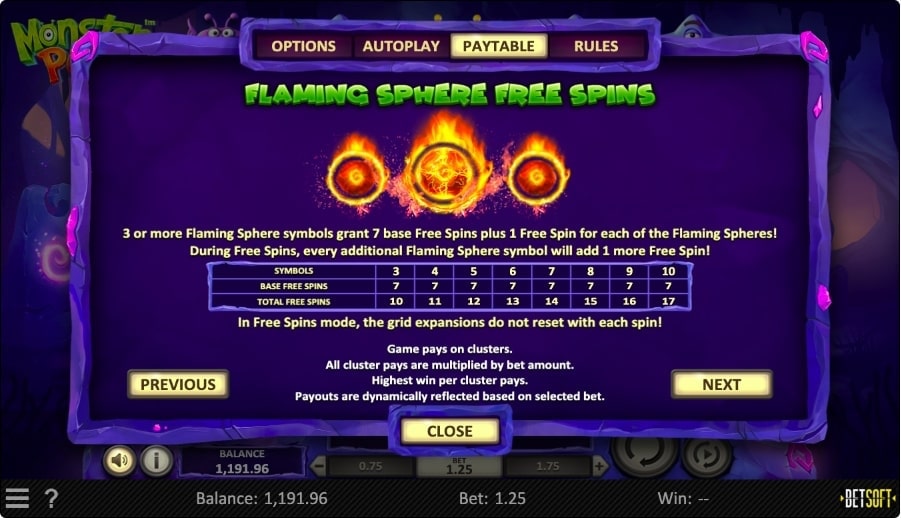 monster pop slot flaming sphere free spins