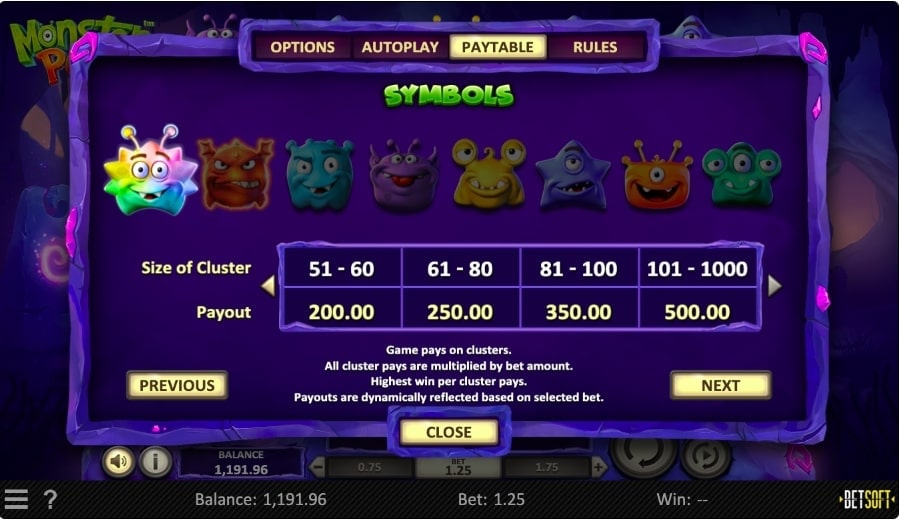 monster pop slot game symbols