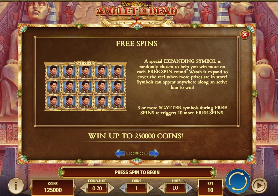 rich wilde and the amulet of dead free spins