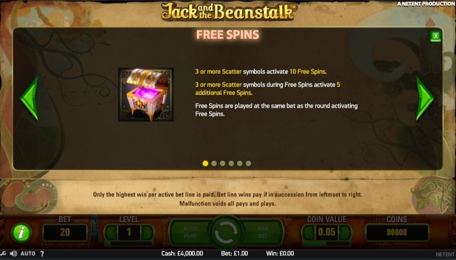 NetEnt Jack and the Beanstalk Slot Bonus Features