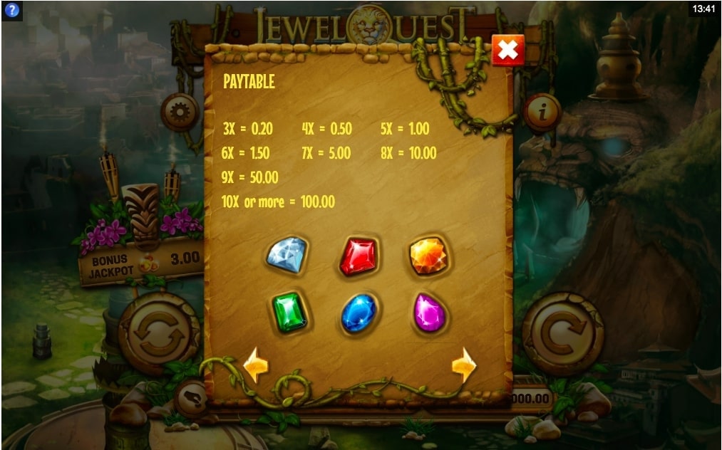 Microgaming Jewel Quest Slot Paytable