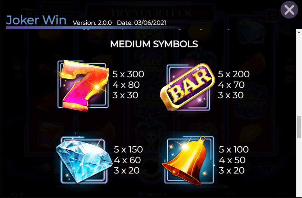 joker win paytable