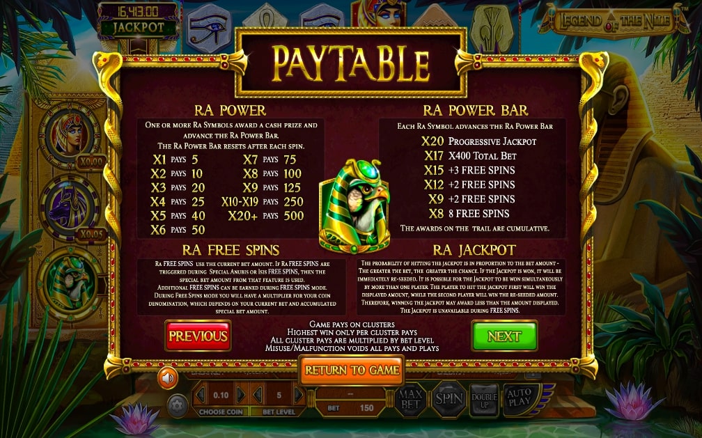 BetSoft Legend of the Nile Slot Bonus Features