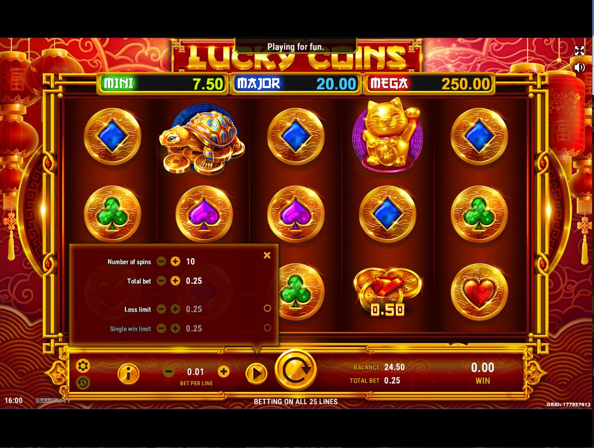 GameArt Lucky Coins slot game betting options