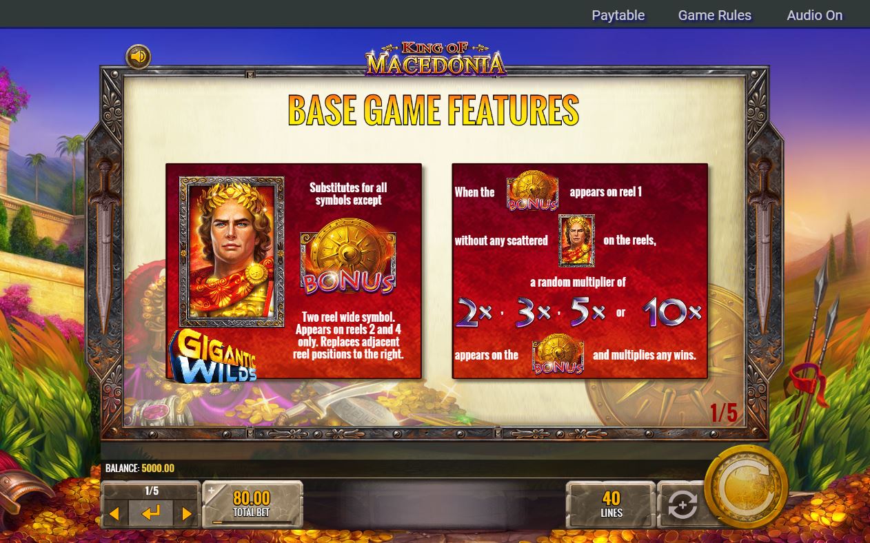IGT King of Macedonia Slot Base Game Features