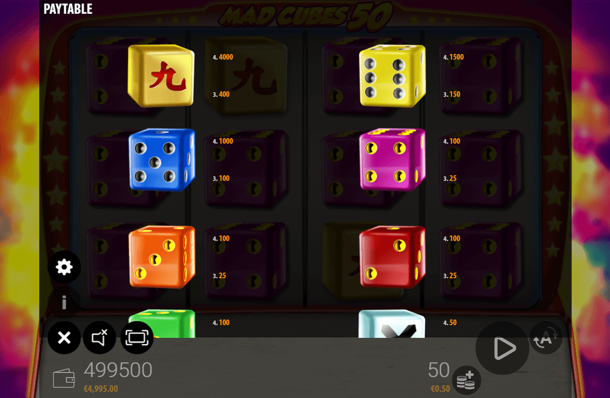 mad cubes 50 paytable