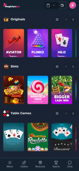 Magicianbet Casino Homepage