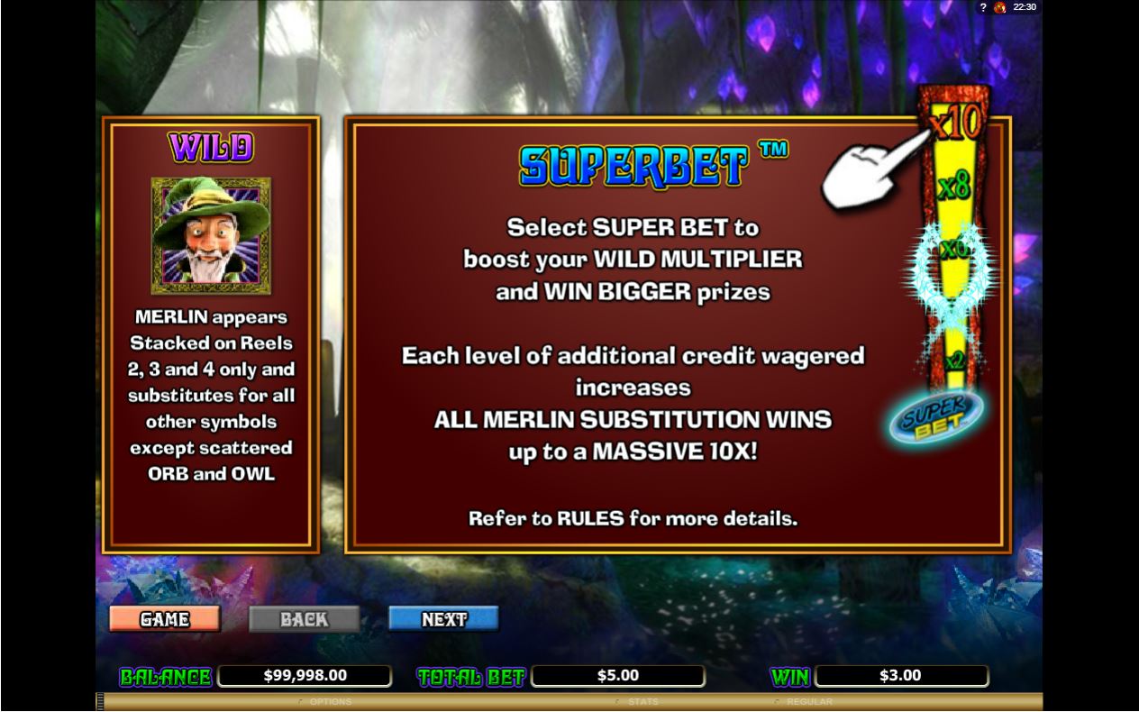 Microgaming Merlins Millions slot game SuperBet feature