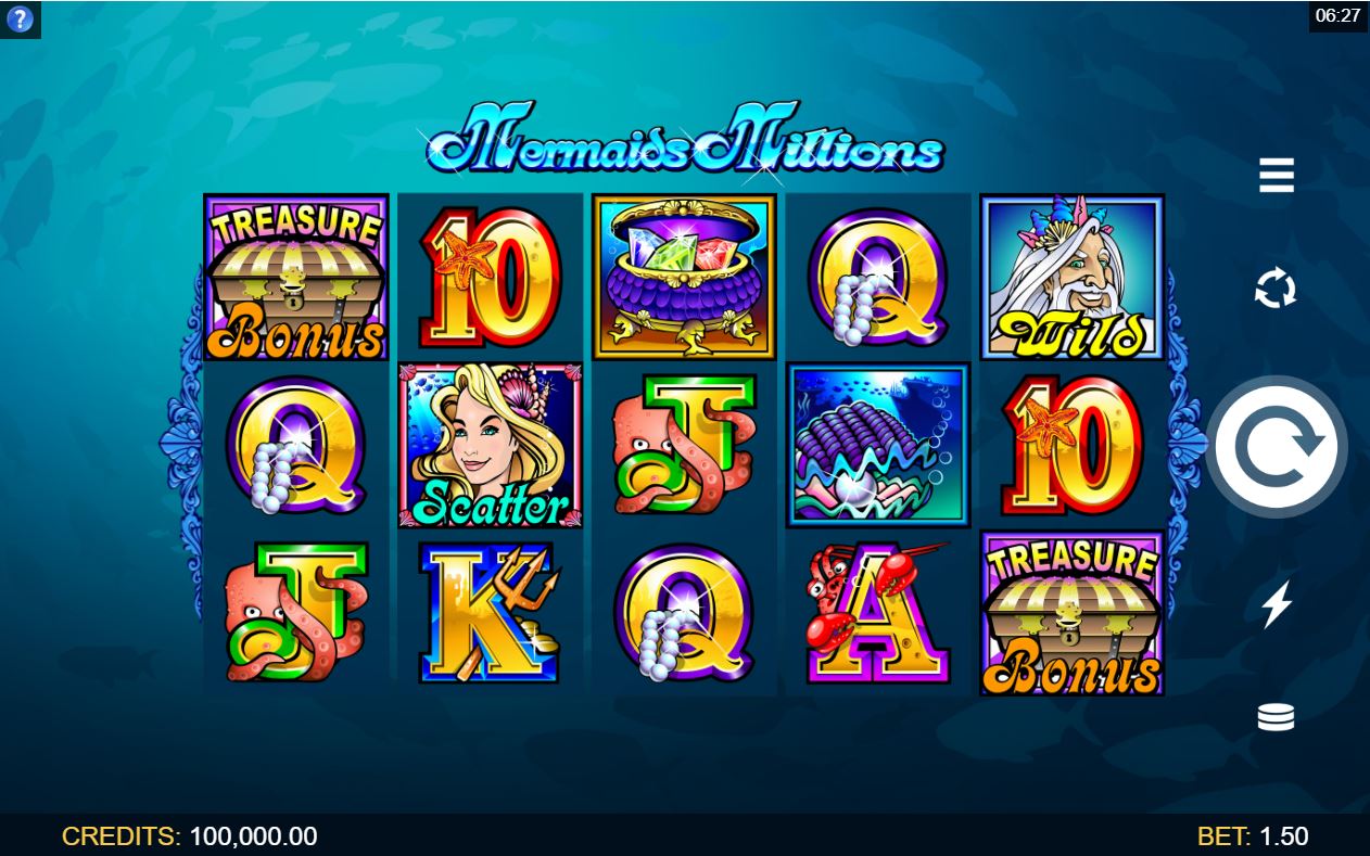 Microgaming Mermaids Millions slot game reels