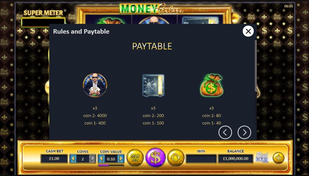 Money Galore Slot Game Paytable