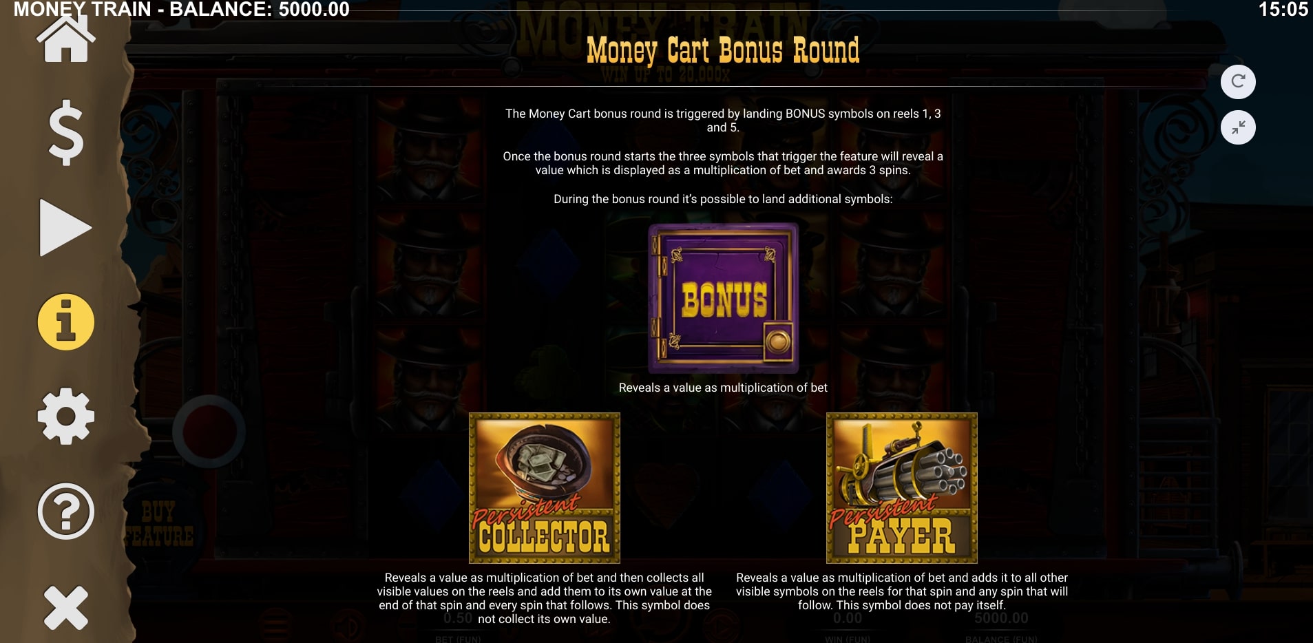 Relax Gaming Money Train online slot casino gameplay main screen free bonus