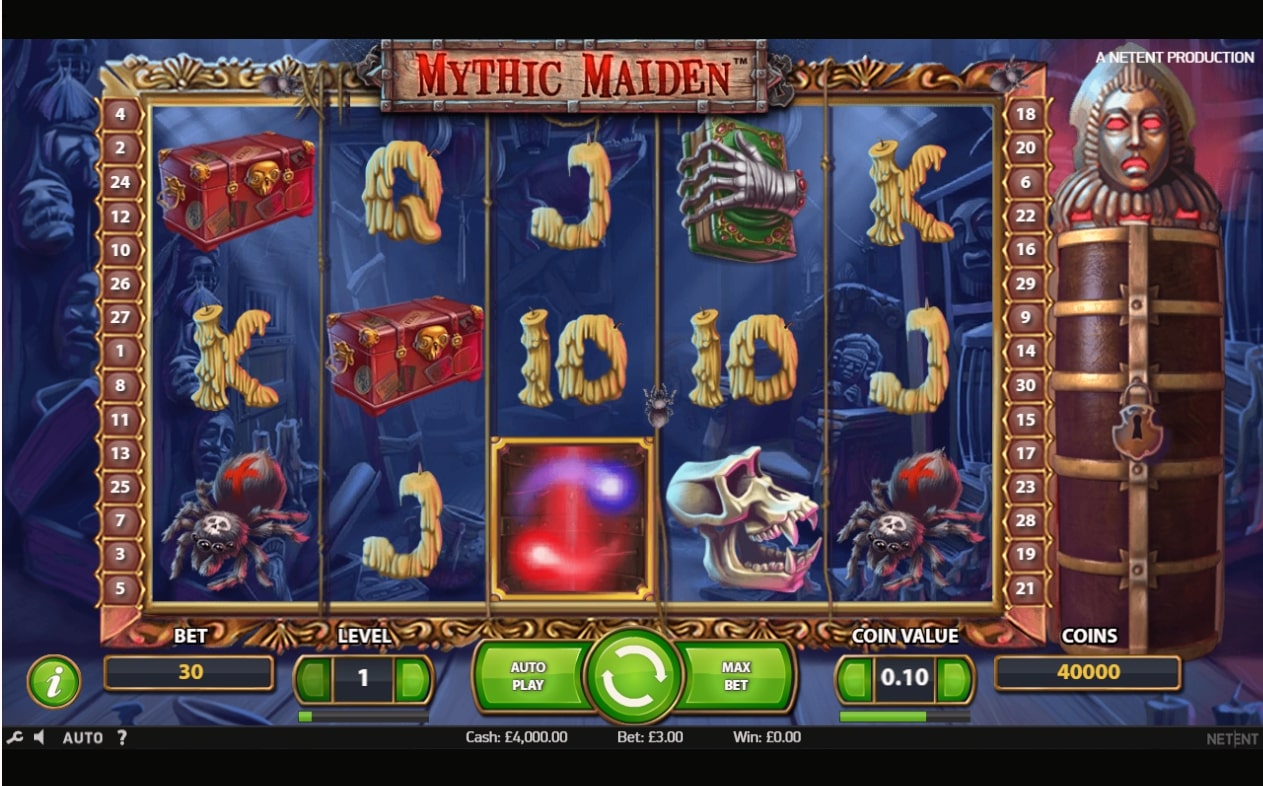 Mythic Maiden NetEnt slot game reels