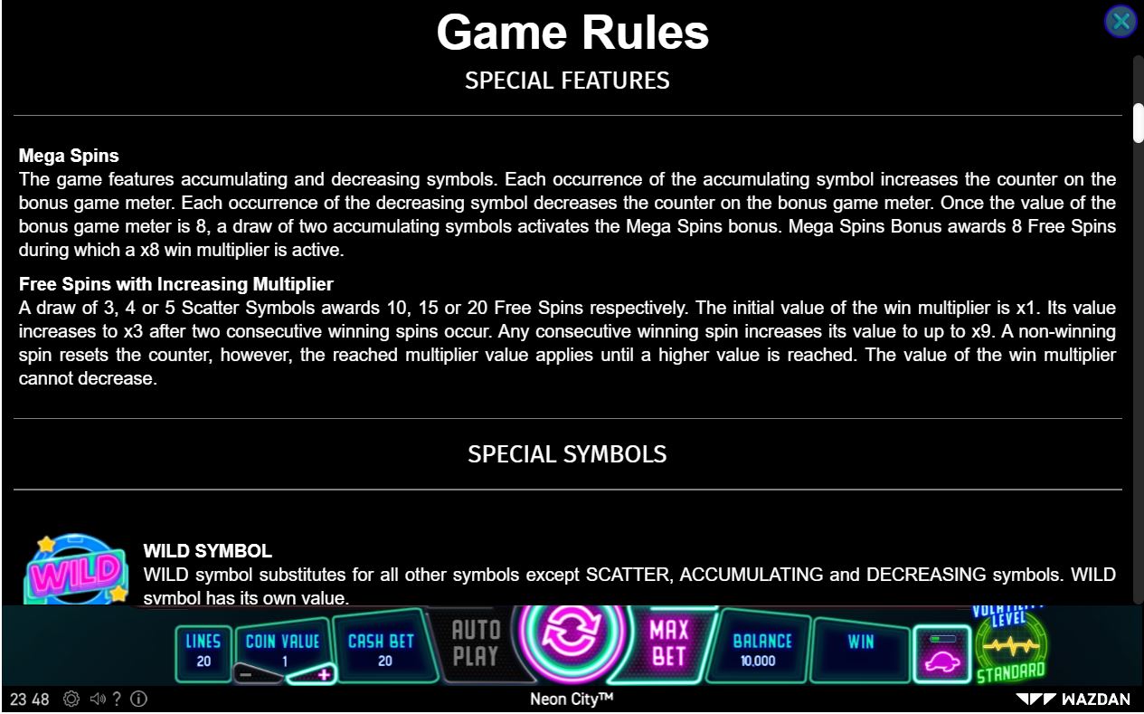 Wazdan Neon City slot game special features