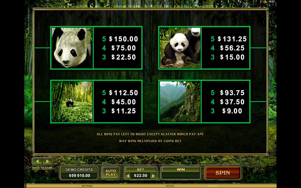 Microgaming Untamed Giant Panda Slot Paytable