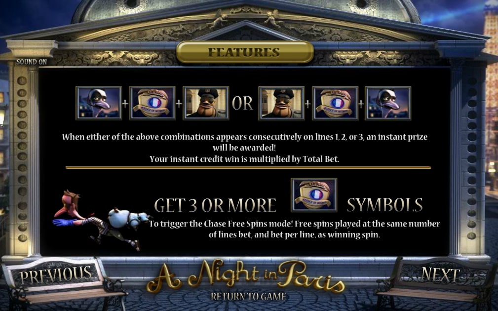 BetSoft A Night in Paris Slot Features