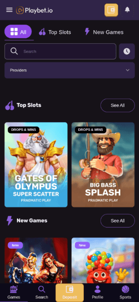 page des jeux de casino playbet.io