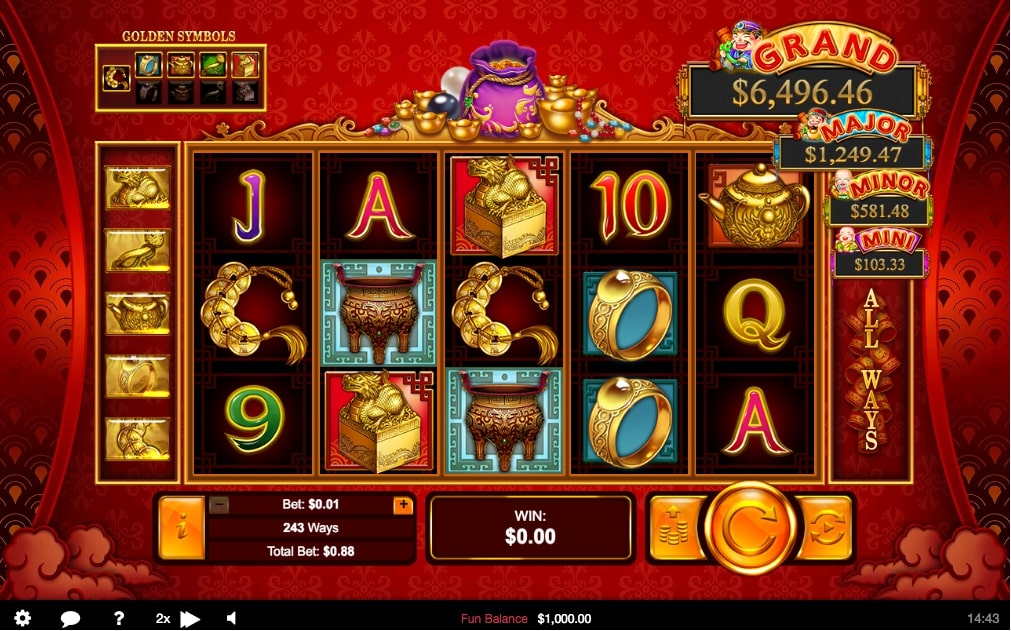 RTG Plentiful Treasures slot game main screen
