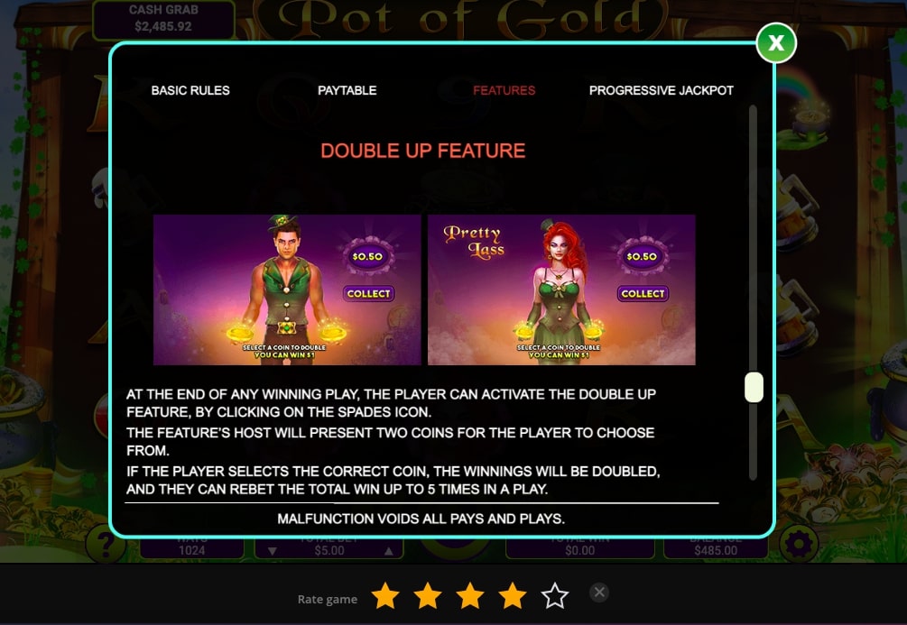 Pot of Gold Slot Game Double Up Feature